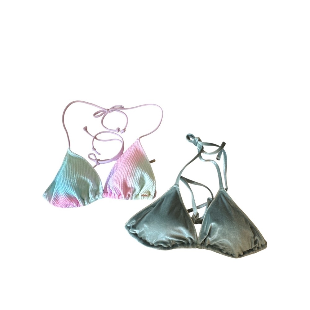 Victoria's Secret & PINK Triangle Bikini Tops Lot 2 Medium Ribbed Sage Velvet